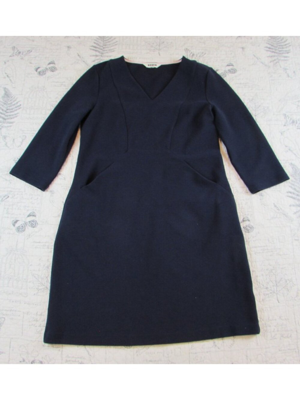 EUC Boden Brontë Ottoman V-Neck Dress Navy Blue Office work womens Sz 12R - Picture 3 of 5